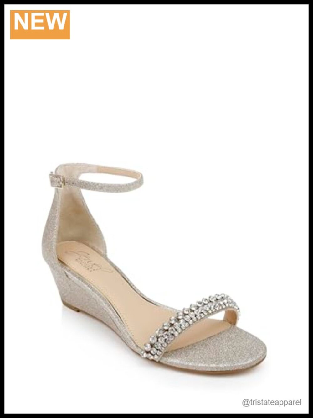 Satin Glitter Low Wedge Ankle Strap Sandals Padded Open Toe Buckle